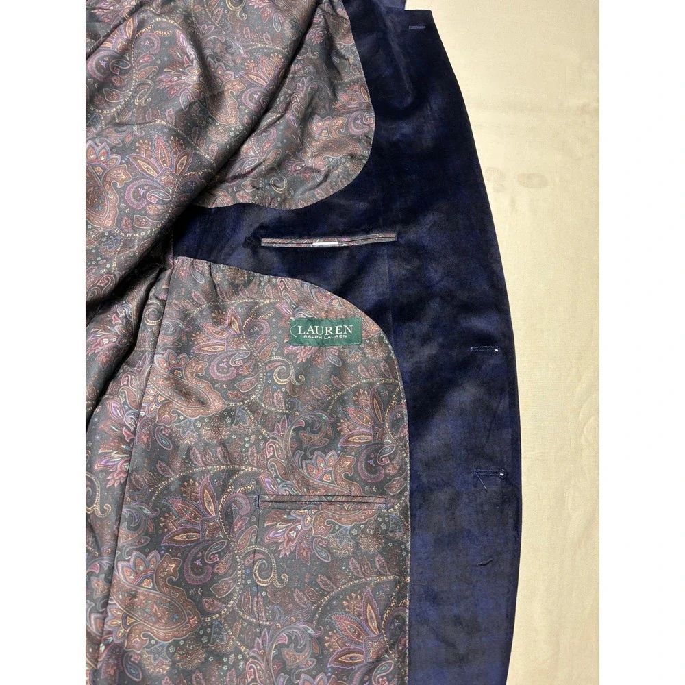 Lauren Ralph Lauren Mens 50R Navy Blue Velvet  Blazer Paisley Lining Coat